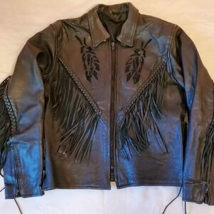 Vintage Unik Leather L Black Genuine Leather Fringe Jacket (NO TAG/NO LINER)